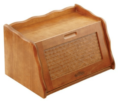 Mountain Woods Large Honey Oak Finish Wooden Bread Box & Storage Box w/ Rattan Accented Lid