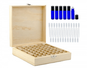 Wooden Essential Oil Box w/ 6 10ml Cobalt Blue Rollon Bottles and 25 Pipettes