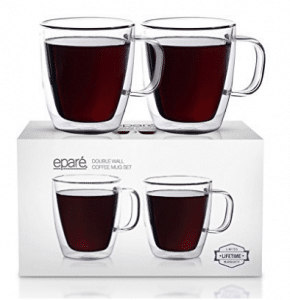 Eparé Insulated Coffee Cups Set (12 oz, 350 ml) – Double Wall Tumbler Glass Cup – Mug for Drinking Tea