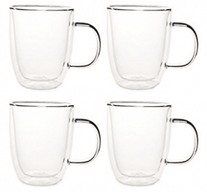 Set of 4 Double Walled Glass Coffee Mugs - Double Walled Coffee Cups