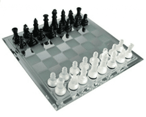 Avant-Garde Black Frosted Glass Chess Set with Mirror Board