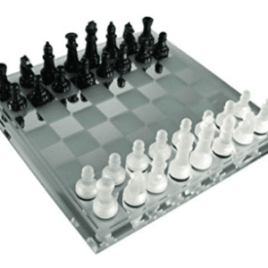 Avant-Garde Black Frosted Glass Chess Set with Mirror Board