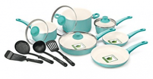 GreenLife CW000531-002 Soft Grip 14pc Ceramic Non-Stick Cookware Set