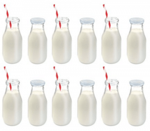 KOVOT 11-Oz Glass Milk Bottle Set of 12 - Includes Reusable Lids and Straws