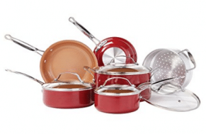 Red Copper 10 PC Copper-Infused Ceramic Non-Stick Cookware Set by BulbHead