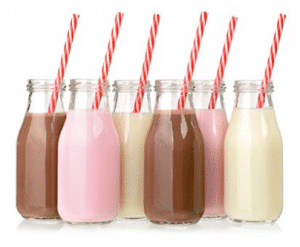 Set of 12 - 11 Ounce Glass Milk Bottles with Retro Straws and Metal Twist Lids