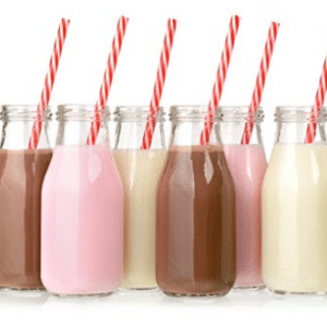 Set of 12 - 11 Ounce Glass Milk Bottles with Retro Straws and Metal Twist Lids