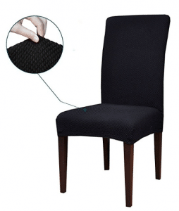 Subrtex Stretch Dining Room Chair Slipcovers (4, Black Jacquard)