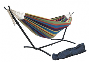 SueSport Double Hammock with Space Saving Steel Stand Includes Portable Carrying Case