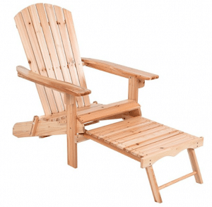 Giantex Foldable Adirondack Wood Chair With Pull-Out Footrest Patio Deck Outdoor