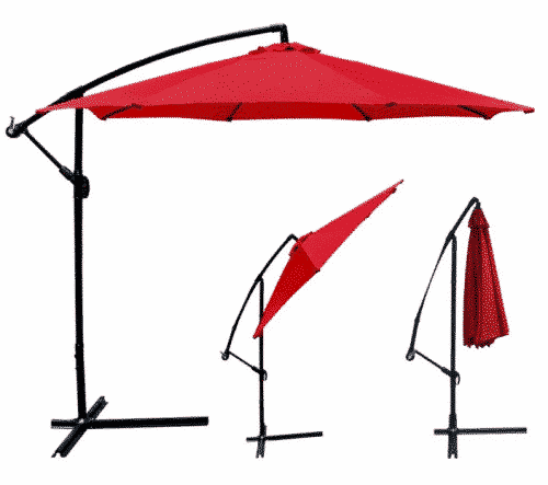 Red Patio Umbrella Offset 10' Hanging Umbrella Outdoor Market Umbrella