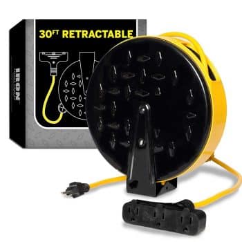 30Ft Retractable Extension Cord Reel with 3 Electrical Power Outlets