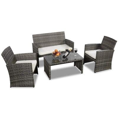 Goplus 4 PC Rattan Patio Furniture Set Garden Lawn Pool