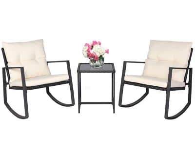 Suncrown Outdoor 3-Piece Rocking Wicker Bistro Set