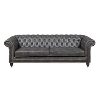 Emerald Home Capone Charcoal Sofa with Faux Leather Upholstery