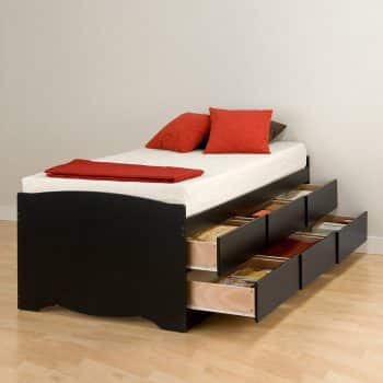 Black Tall Twin Captain's Platform Storage Bed with 6 Drawers