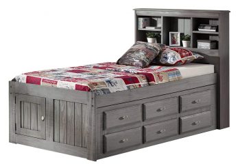 Discovery World Furniture Charcoal Twin Bookcase Captains Bed with 6 Drawer Storage