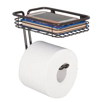 mDesign Wall Mount Toilet Tissue Paper Roll Holder and Dispenser with Storage Shelf for Bathroom Storage