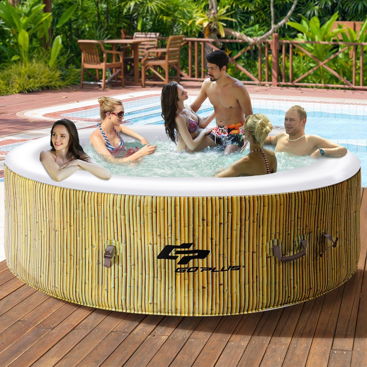 Goplus 6 Person Inflatable Hot Tub for Portable Outdoor Jets Bubble Massage...
