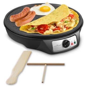 Nonstick 12-Inch Electric Crepe Maker - Aluminum Griddle Hot Plate Cooktop with Adjustable Temperature Control and LED Indicator Light