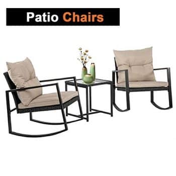 Outdoor 3 PCS Wicker Rocking Chair Patio Rattan Bistro Set Garden Conversation Sets Patio Furniture For Porch Poolside Lawn Backyard