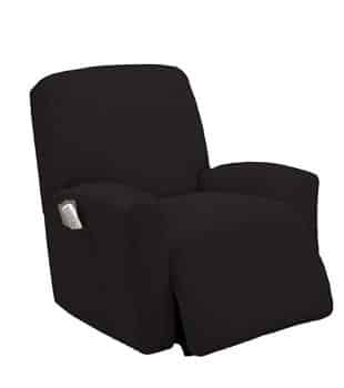 One piece Stretch Recliner Chair Furniture Slipcovers with Remote Pocket Fit most Recliner Chairs (Black)