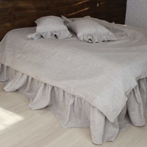 Romantic Pure Linen Bed Skirt with Ruffles