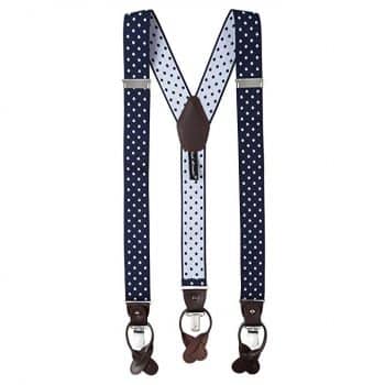 Jacob Alexander Men's Large Dots Y-Back Suspenders Braces Convertible Leather Ends Clips