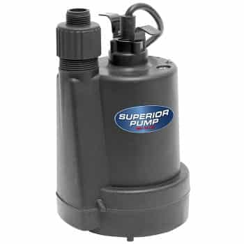 Superior Pump 91250 ¼ HP Thermoplastic Submersible Utility Pump with 10-Foot Cord