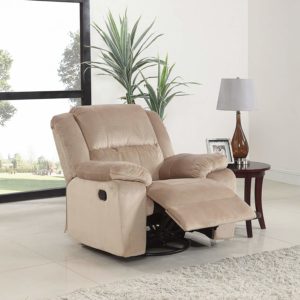 DIVANO ROMA FURNITURE Oversize Brush Microfiber Rocker and Swivel Recliner Living Room Chair (Beige)
