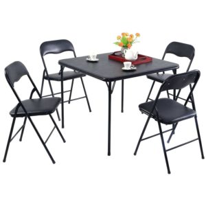 Folding Dining Table Set of 5 Table and 4 Chairs Black Card Game Party New