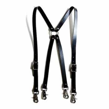 Black Leather Suspenders with Silver Hardware - X-Back Style