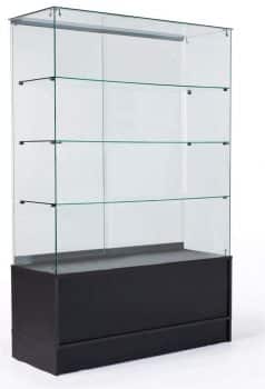 Glass Display Cabinet with 3 Glass Shelves Separate Storage Area in Base
