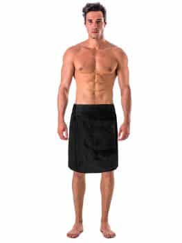 Turkish Linen Men's Velour Cotton Terry Shower and Bath Towel Wrap (One Size) (Black)