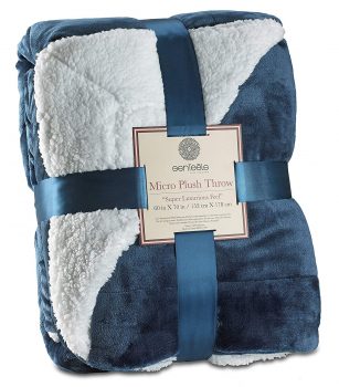 Genteele Sherpa Throw Blanket Super Soft Reversible Ultra Luxurious Plush Blanket (50" X 60", Navy)