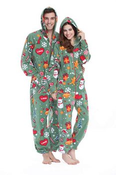 Women’s and Men’s Hooded Fleece One Piece Pajama