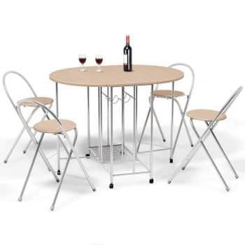 Giantex 5PC Foldable Dining Set with Shelf Storage and Wine Rack