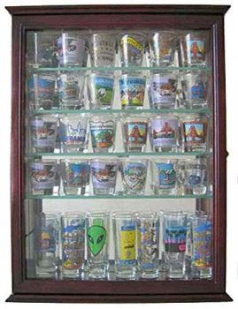 36 Shot Glass Display Case Wall Cabinet Holder Rack - Cherry Finish (SCD06B-CH)