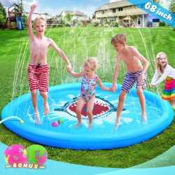 JVIGUE Sprinkle & Splash Pad - 68" Shark Splash Play Mat