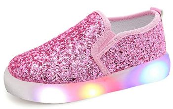UBELLA Girl's Light up Sequins Slip On Loafers Flashing LED Casual Shoes Flat Sneakers (Toddler/Little Kid)