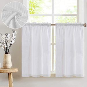 #5 jinchan White Tiers Waffle Woven Short Curtains