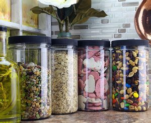 #6 32oz Plastic Jars with Ribbed Lidsfor Kitchen & Household Storage 