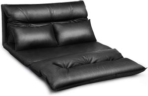 #9. Giantex Floor Sofa lounger, PU Leather Sofa, Black with Two Pillows…