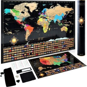 1. Scratch Off World Map Poster + Deluxe United States Map