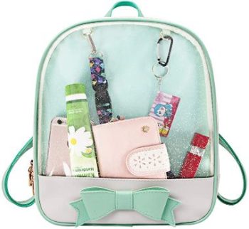 10. Candy Leather Bow Backpack Clear Beach Ita Bag