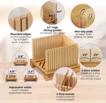 2. Bamboo Bread Slicer, Adjustable Width