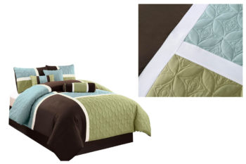 10. Chezmoi Collection 7-Piece Coffee Quilted Patchwork Comforter Set, Queen, Aqua Blue Sage Green