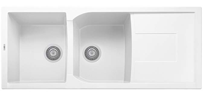 ALFI brand Double Bowl Granite Composite Kitchen Sink - Drainboard Sink