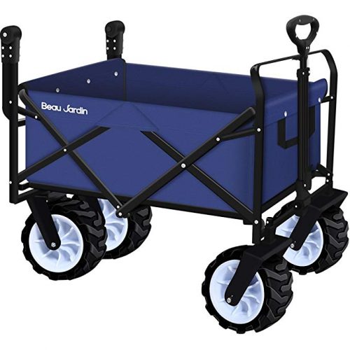 Folding Push Wagon Cart Collapsible Utility Camping Grocery Canvas Fabric Sturdy Portable Rolling Lightweight Beach Sand Buggies Outdoor Garden Sport Picnic Heavy Duty Shopping Cart Wagons With Wheels - 4 Wheel Garden Carts