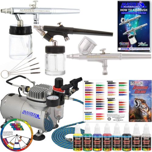 Master Airbrush KIT-SP19-20 Art Airbrushing System Paint Kit with Standard Compressor (11 Items)